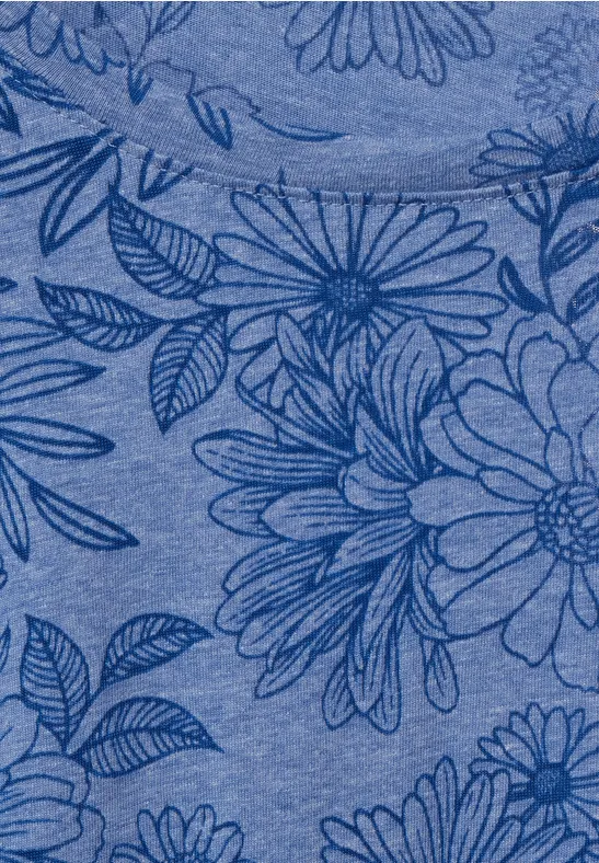 T-shirt met bloemenprint regatta blue melange