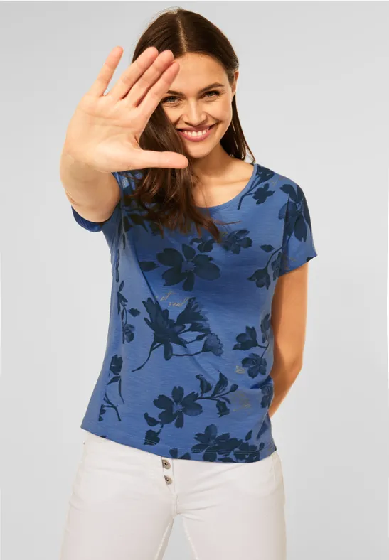 T-Shirt mit Blumenprint forever blue