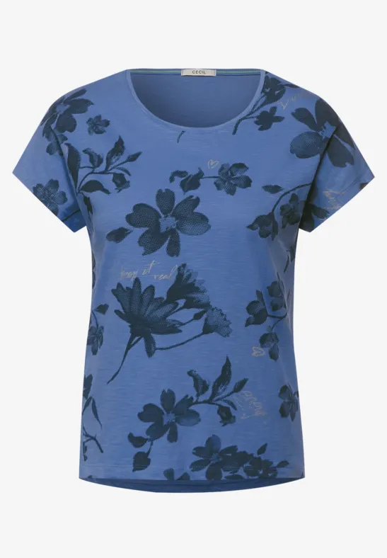 T-Shirt mit Blumenprint forever blue