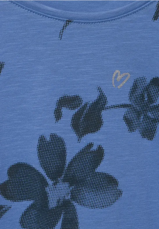 T-Shirt mit Blumenprint forever blue