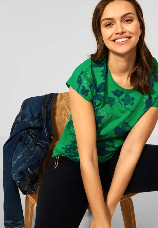 T-shirt met bloemenprint cheeky green