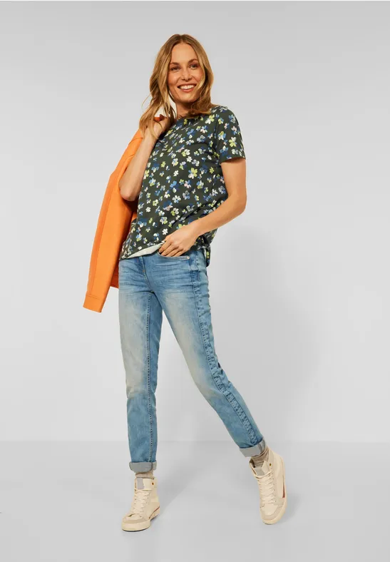 T-shirt met bloemenprint utility olive