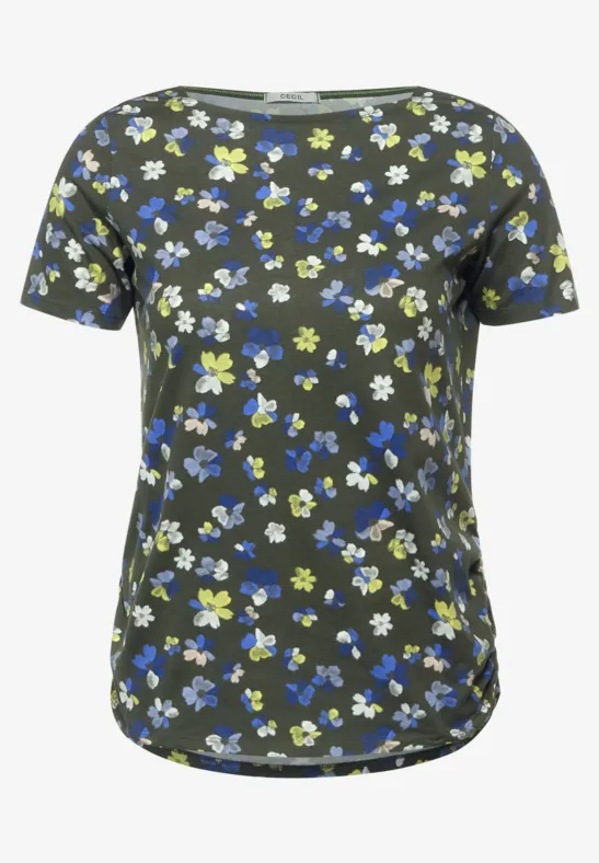 T-shirt met bloemenprint utility olive