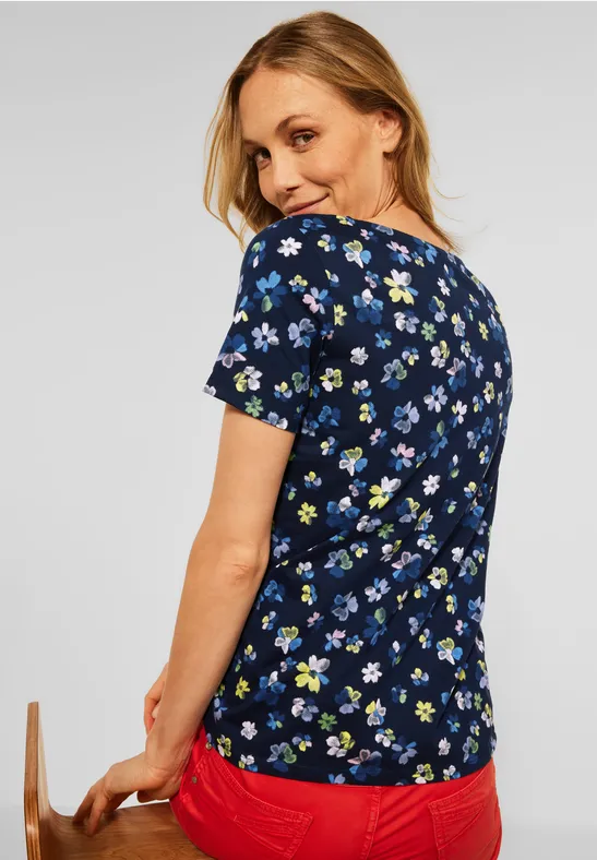 T-shirt met bloemenprint river blue