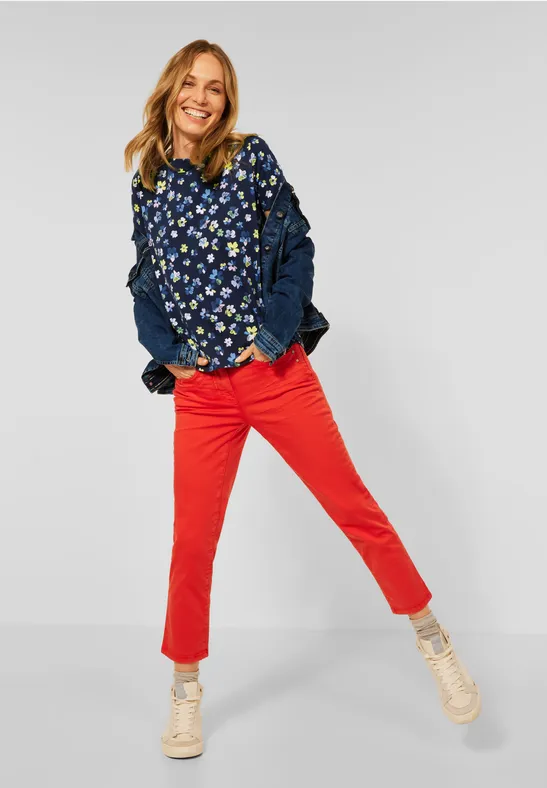 T-shirt met bloemenprint river blue