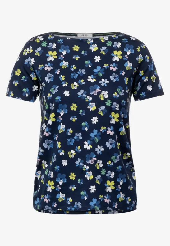 T-shirt met bloemenprint river blue