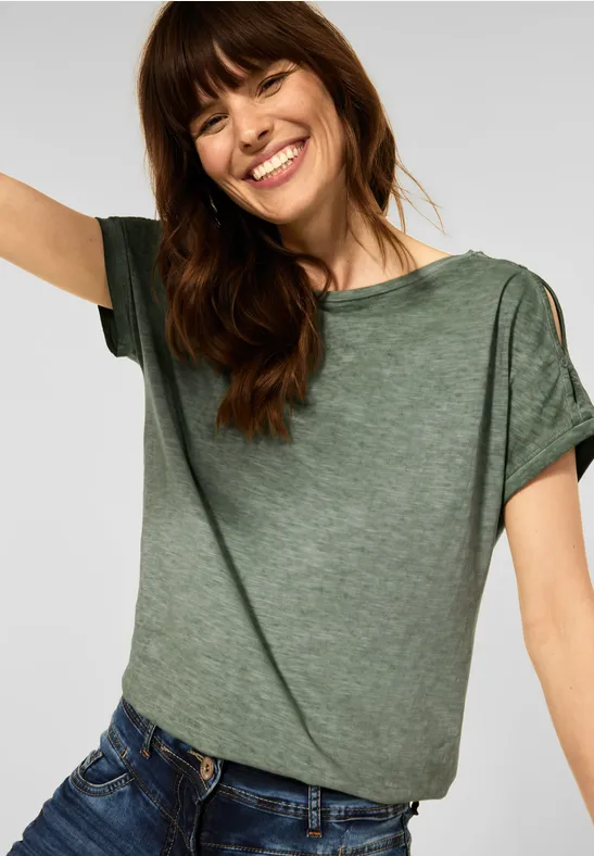 T-shirt met knoopdetails desert olive green