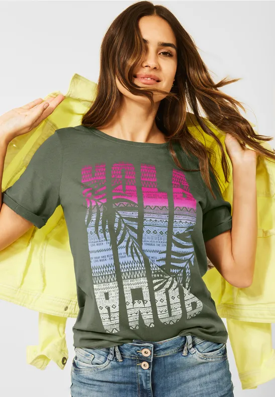 T-shirt met print desert olive green