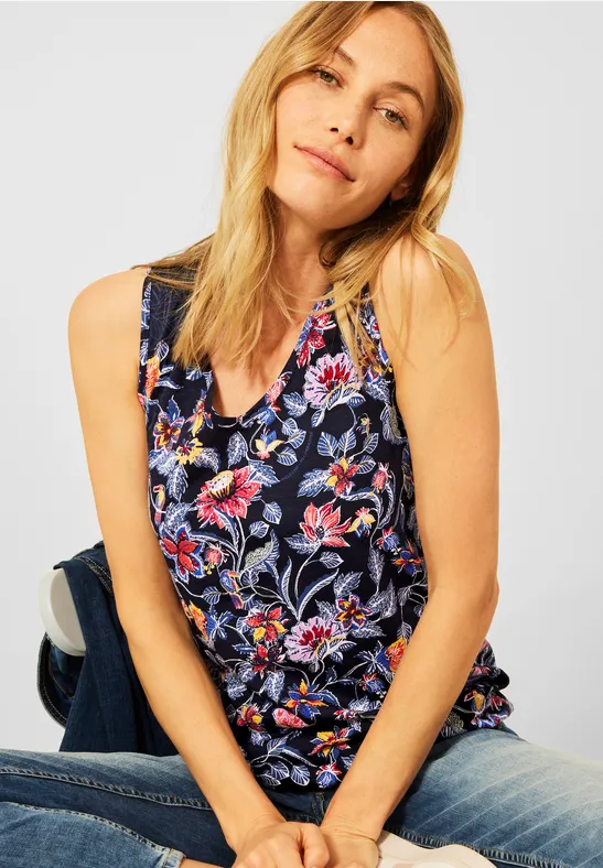 Top met bloemenprint deep blue