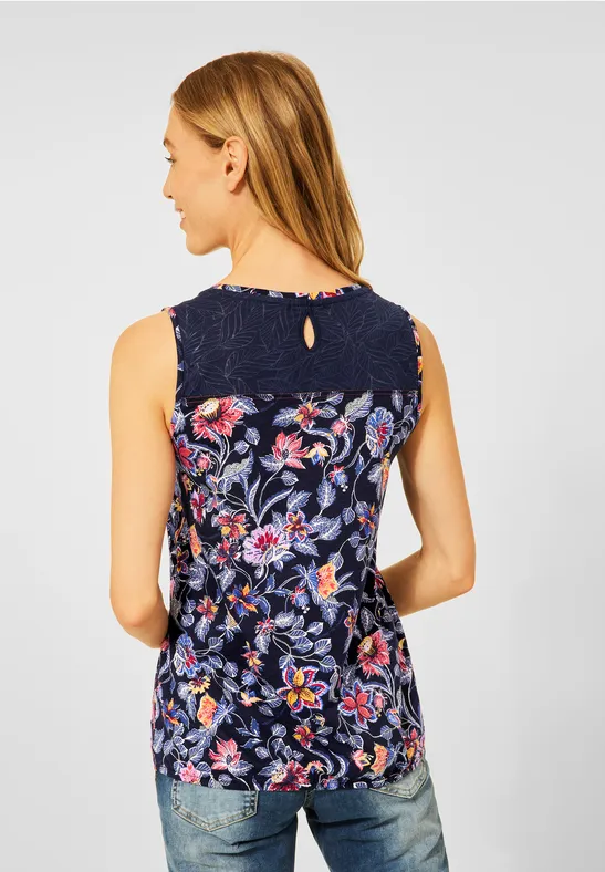 Top met bloemenprint deep blue