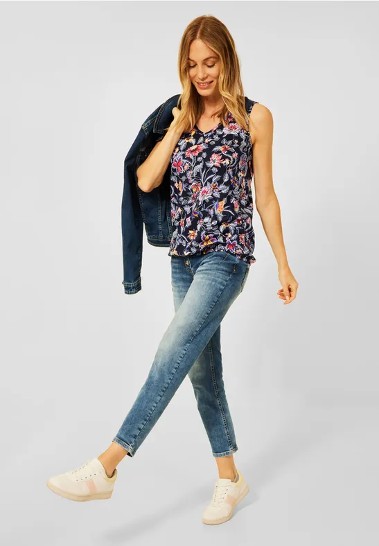 Top met bloemenprint deep blue