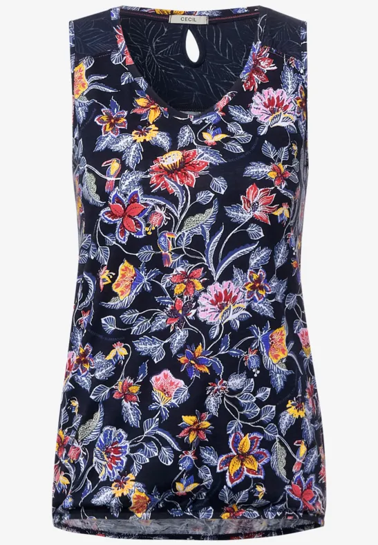 Top met bloemenprint deep blue