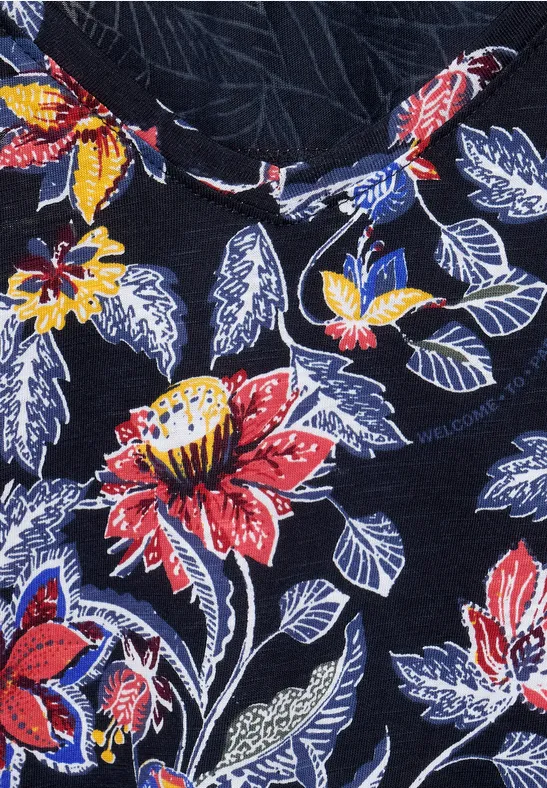 Top met bloemenprint deep blue