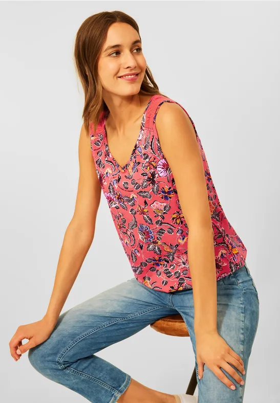 Top met bloemenprint sunset coral