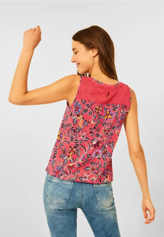 Top met bloemenprint sunset coral