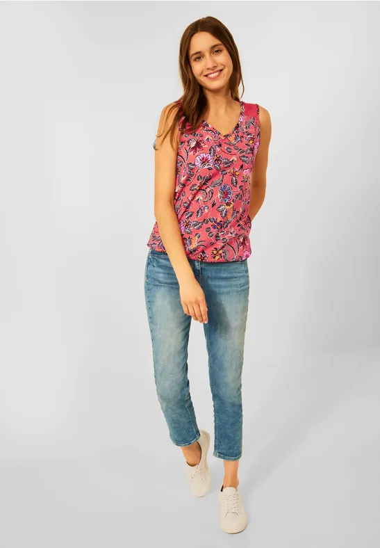 Top met bloemenprint sunset coral