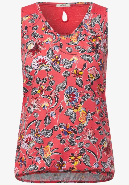 Top met bloemenprint sunset coral