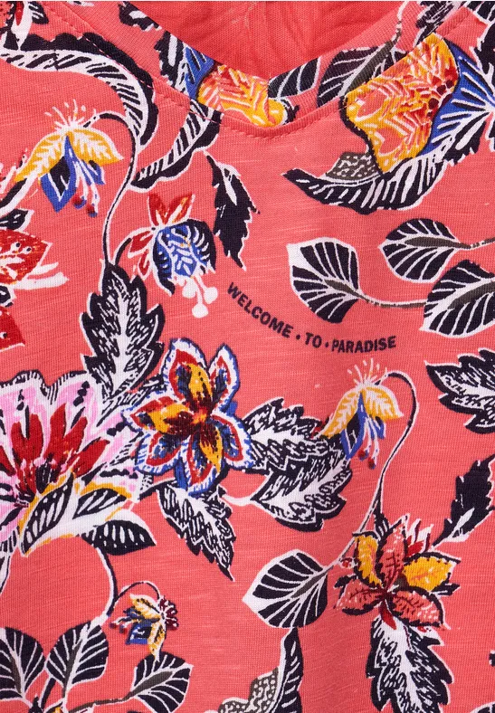 Top met bloemenprint sunset coral