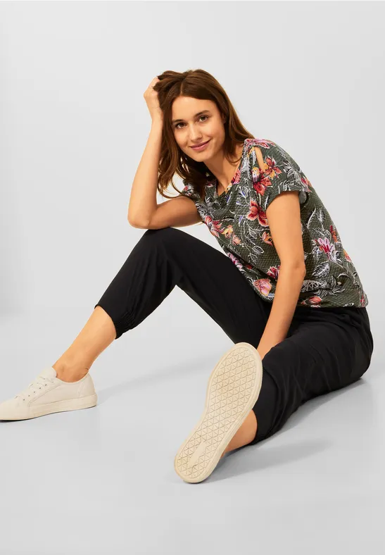 T-shirt met knoopdetail desert olive green
