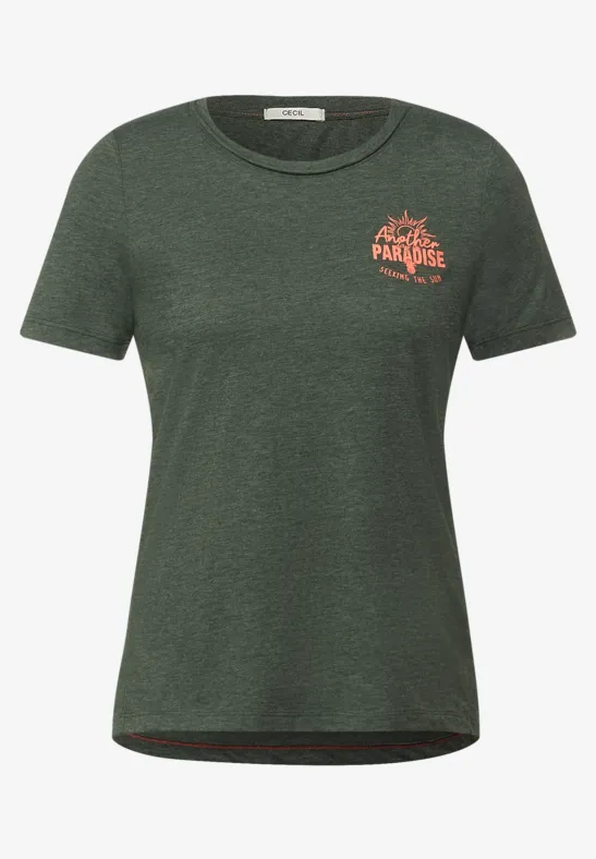 T-Shirt mit Rückenprint desert olive green melange