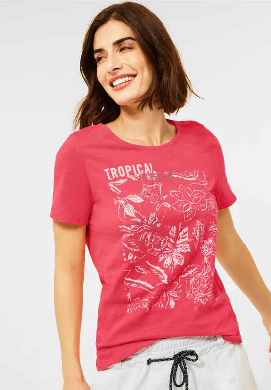 T-shirt met fotoprint sunset coral