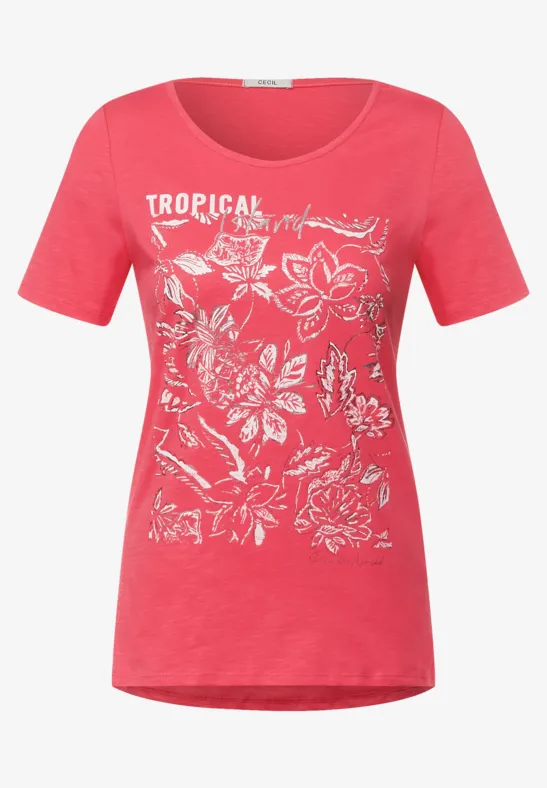 T-shirt met fotoprint sunset coral
