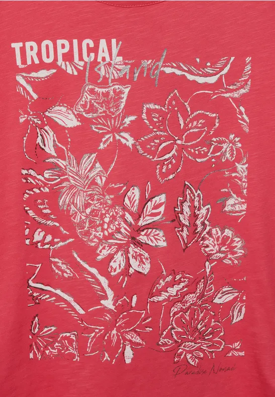 T-shirt met fotoprint sunset coral