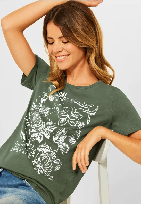 T-shirt met fotoprint desert olive green