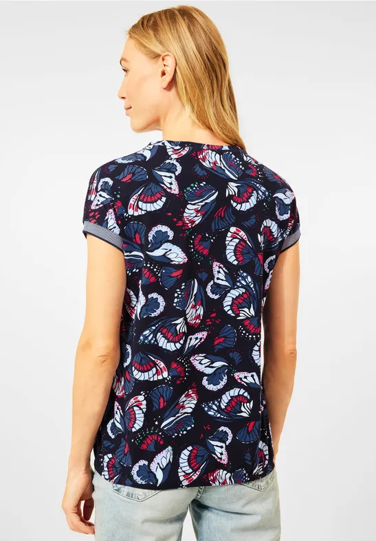 Print T-Shirt mit Spitze deep blue