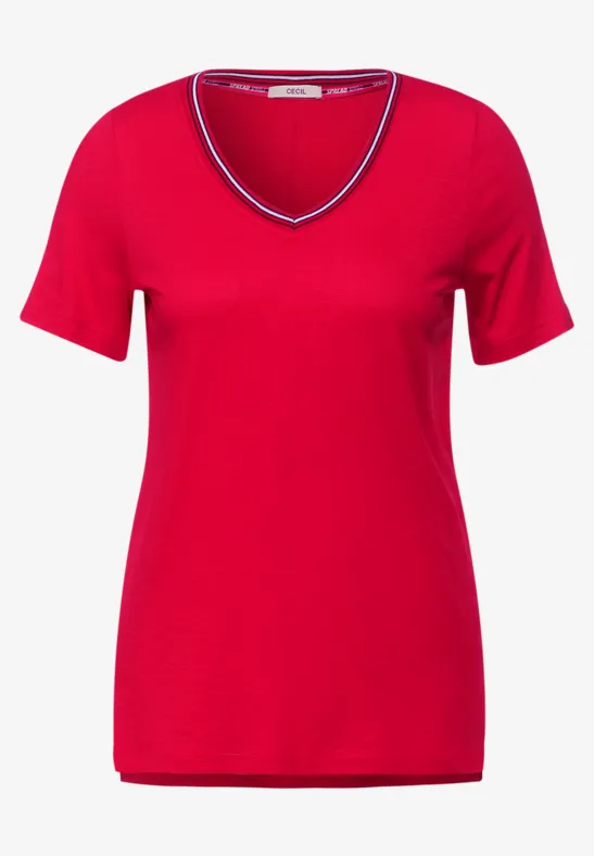 T-Shirt mit V-Ausschnitt hot red