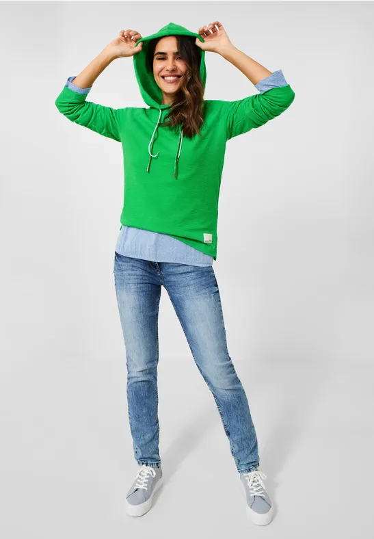 Shirt met capuchon en structuur radiant green