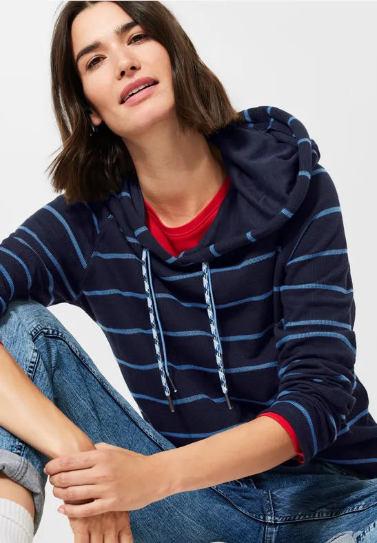 Gestreept shirt met capuchon deep blue