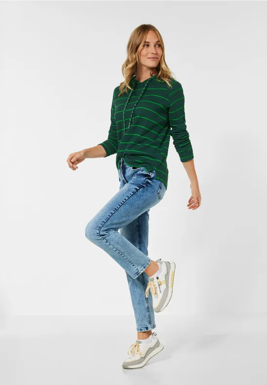 Gestreept shirt met capuchon ponderosa pine green