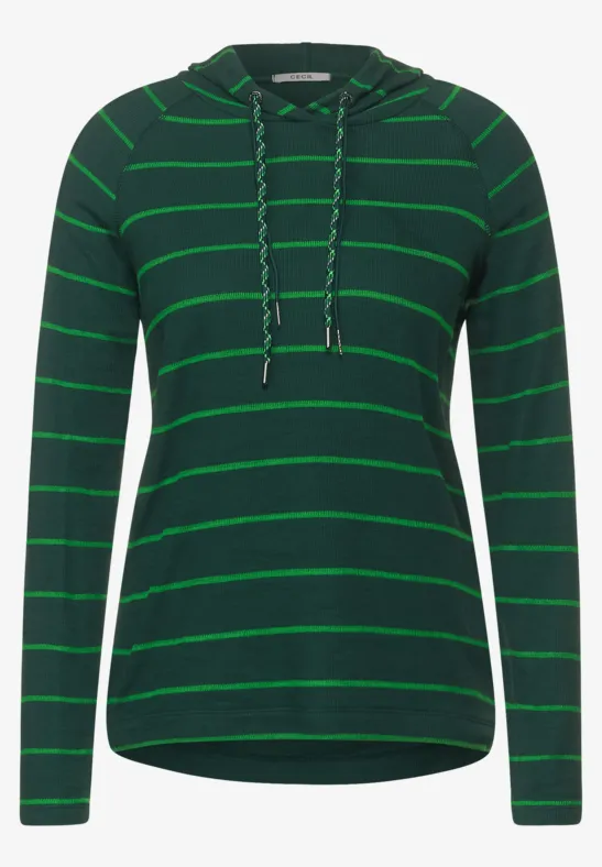 Gestreept shirt met capuchon ponderosa pine green