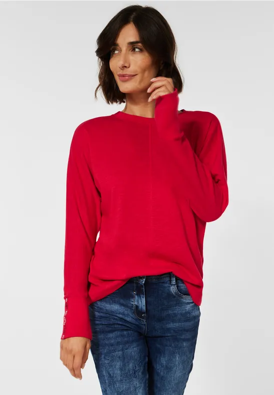 Langarmshirt in Unifarbe hot red