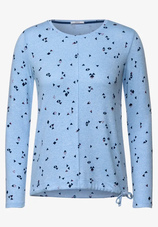 Cosy shirt met allover print tranquil blue melange