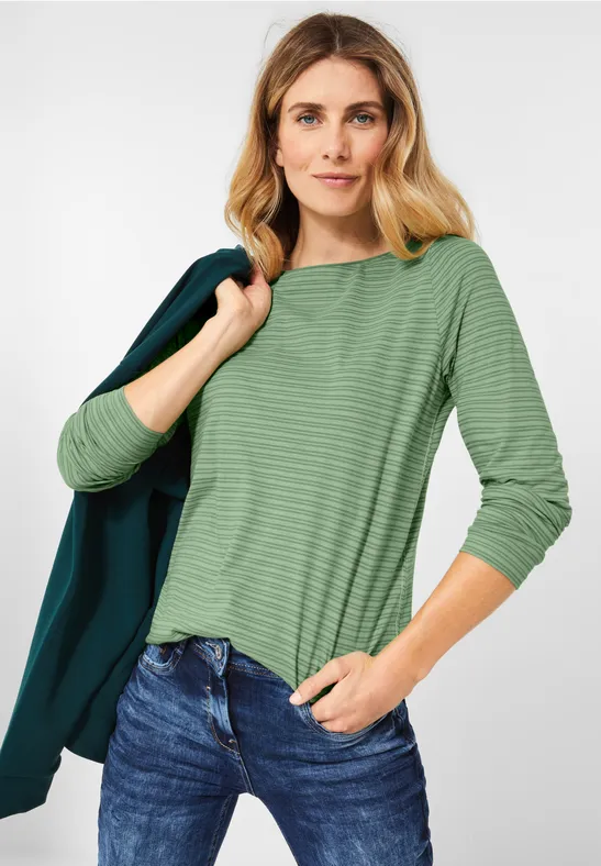 Shirt met gestreept patroon salvia green melange