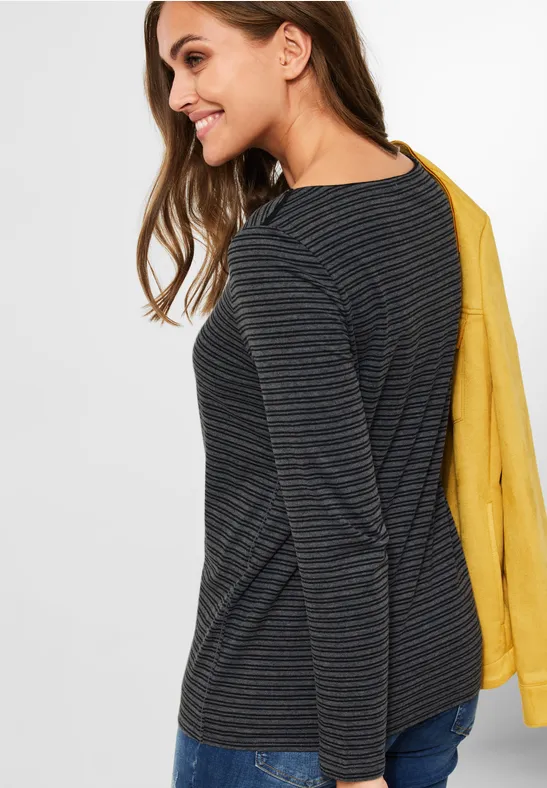 Shirt met gestreept patroon black melange