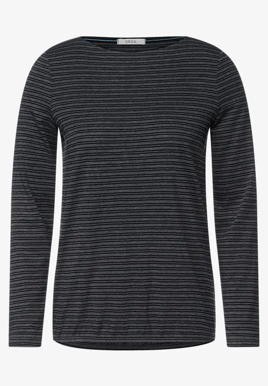 Shirt met gestreept patroon black melange