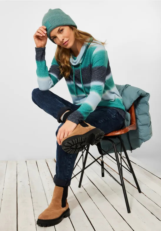 Shirt met print en grote kraag deep blue