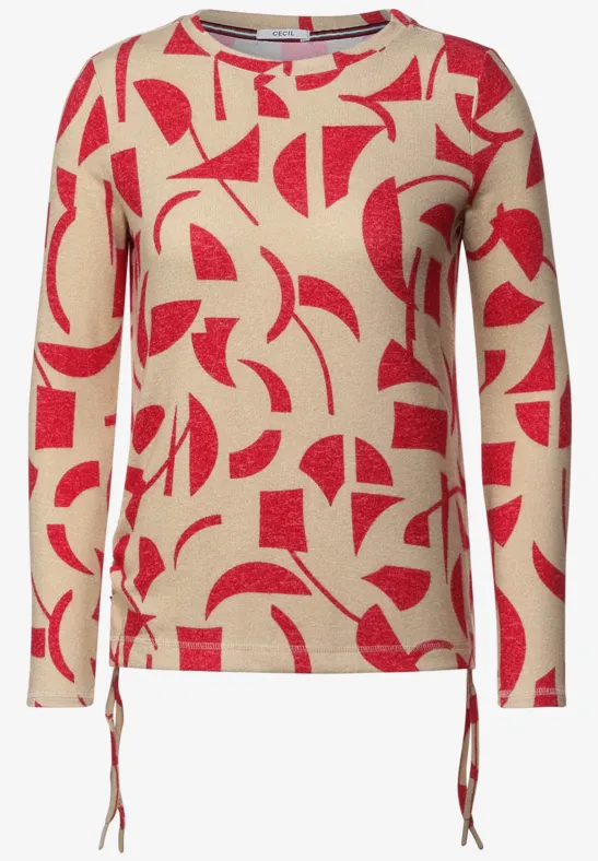 T-shirt imprimé avec détail froncé sesame beige melange