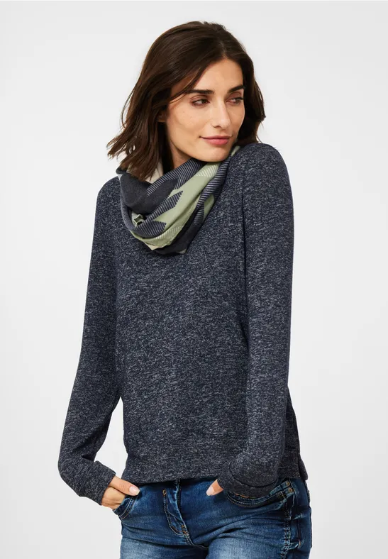 Shirt met lange mouwen in effen kleur night sky blue melange