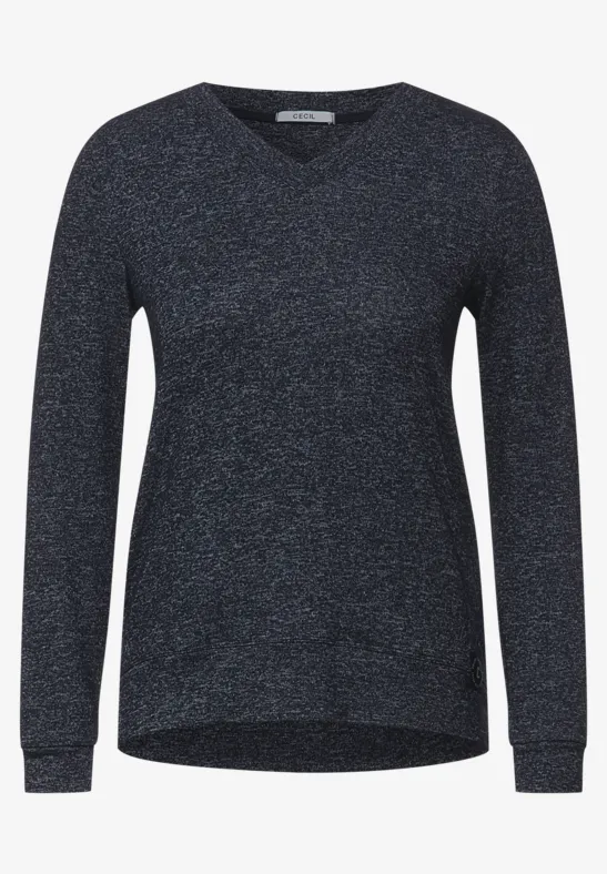Shirt met lange mouwen in effen kleur night sky blue melange