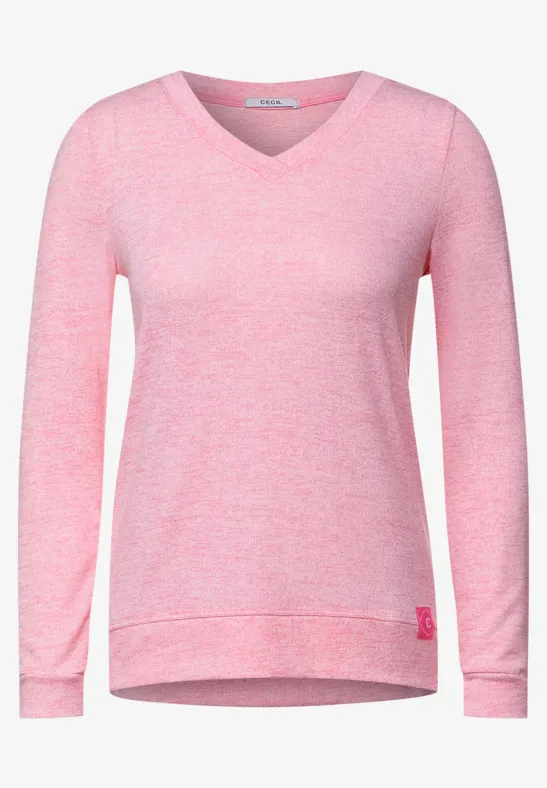 Shirt met lange mouwen in effen kleur frosted rose melange
