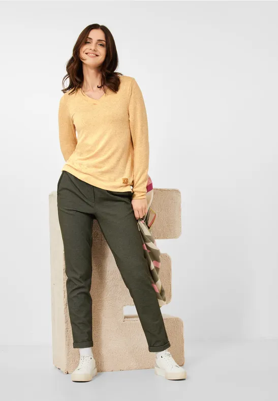 Langarmshirt in Unifarbe curry yellow melange