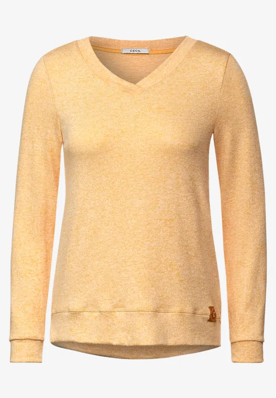 Langarmshirt in Unifarbe curry yellow melange