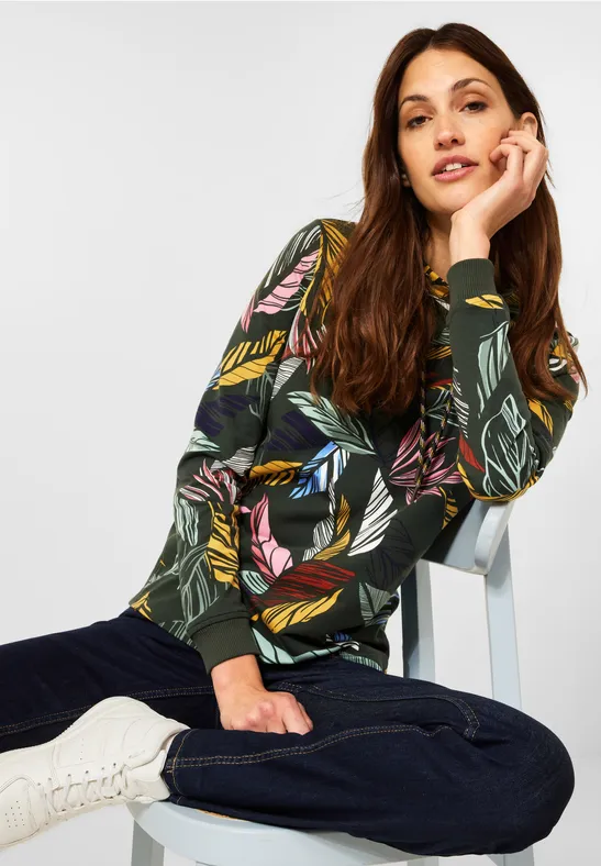 Shirt met bladprint deep pine green