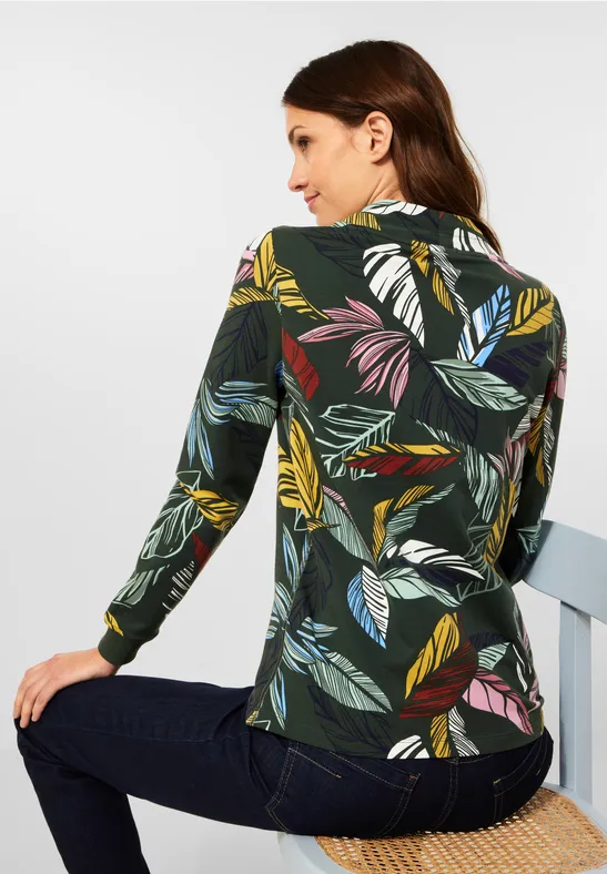 Shirt met bladprint deep pine green