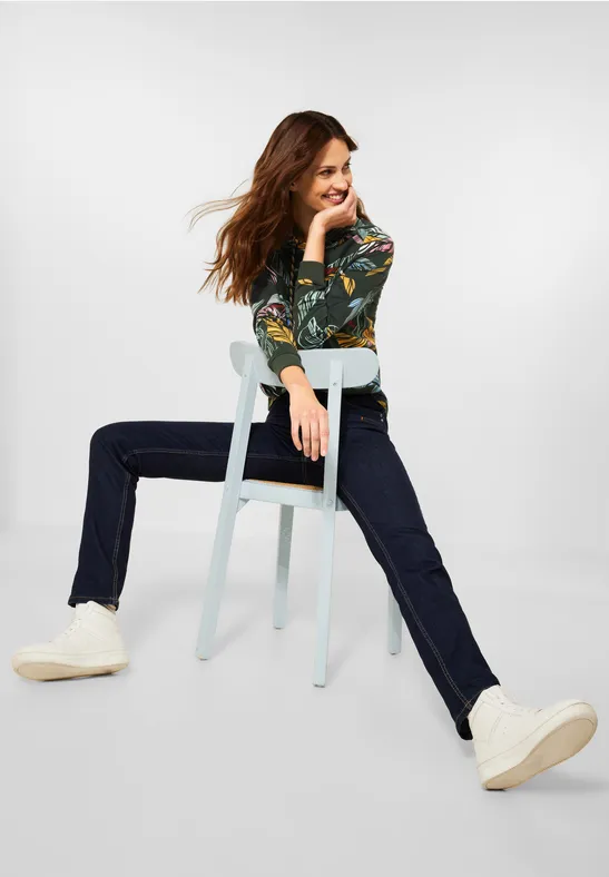 Shirt met bladprint deep pine green