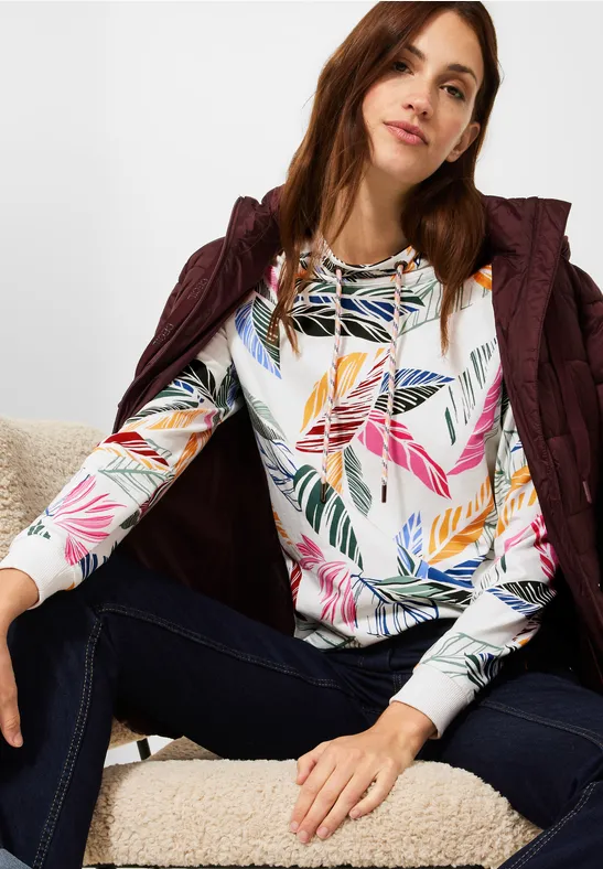 Shirt met bladprint vanilla white